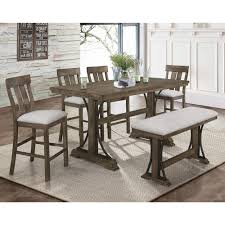 All side chairs are upholstered in linen blend fabric in a beige/ natural finish. Claremont Quincy 6 Piece Counter Height Dining Set In Gray Nebraska Furniture Mart