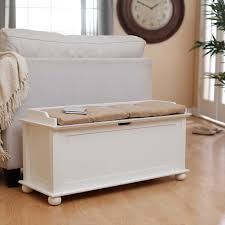 Crafted of pine in a distressed black finish, lonan's three removable woven baskets provide no fuss storage, and a white cotton cushion completes the look with comfort and farmhouse charm. White Storage Bench For Bedroom Pictures Also Charming Design Long Antique With Cushion Wooden Modern Seat Cubes Entryway Apppie Org