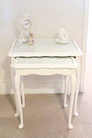 Chalk painted grey top covered and sealed abstact wallpaper. Shabby To Chic Upcycled Nest Of Tables Amy Antoinette