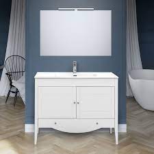 Mobile Da Bagno A Terra In Legno Massello 100 Cm Colore Bianco Specchio Mobile Bagno Arredamento Bagno Arredamento