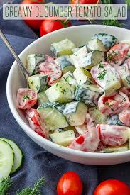 Creamy Cucumber Tomato Salad Recipe Cucumber Recipes Salad Summer Salad Recipes Creamy Cucumber Tomato Salad