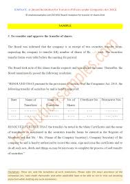 Companies (appointment and remuneration of managerial personnel) amendment rules, 2016. Sample Board Resolution For Approval For Transfer Of Shares