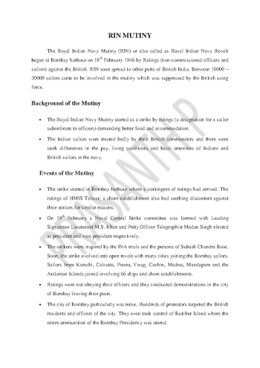 RIN Mutiny - Lecture Notes on 1946 Naval Revolt Events - Studocu