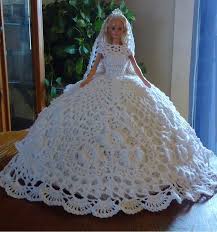 Barbie Fashion Doll Bed Pillow White Wedding Crochet Barbie Clothes Barbie Dress Bride Dolls