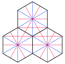 An equilateral triangle is inscribed in a regular hexagon so that its vertices lie on the midpoints of 3 of the hexagon's sides, as shown below. Hex Map 1