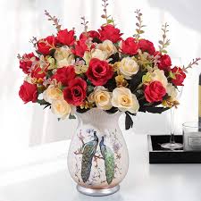 We can wholesale silk flower: Buy Artificial Roses With Ceramic Printing Vases Silk Silk Flowers Suitable For Family Event Decoration Table Decoration Wedding Decoration 4 Bunches Red Online In Canada B08zn7mvd7