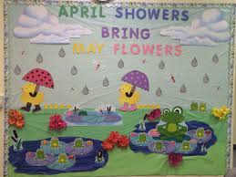 April Showers Brings May Flowers Decor Classroom Wall Decoration Idea Frogs Ducks April Classro Classroom Wall Decor Preschool Projects School Decorations