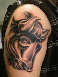 Black ink taurus bull tattoo for shoulder image. 30 Awesome Taurus Tattoos Cuded