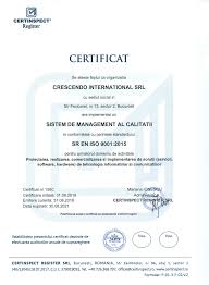 Acesta este o filosofie de management care orientează spre client toate activităţile firmei în scopul obţinerii de beneficii pe termen lung. Certificari Crescendo Sistem De Management Integrat
