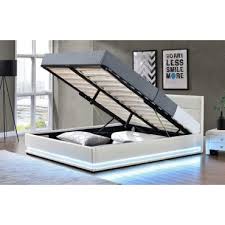 Lit double en tissu velours bleu 140 x 190 cm cary. Jupiter Lit Coffre Pu Blanc A Led 140x190 Cm Cc6514b Vente De Lit Adulte Conforama