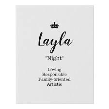 Name Meaning Canvas Picture Layla Zazzle Com In 2020 Names With Meaning Rare Baby Names Baby Name Signs