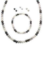 Black And White Jewelry Sets Black White Grey Freshwater Pearl Set In Sterling Silver Pearl Jewelry Sets Pearl Set Pearl Grey