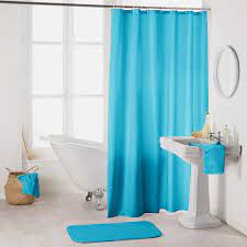 Well you're in luck, because here they come. Essencia Plain Shower Curtain With Hooks Turquoise Blue Tonys Textiles
