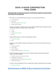 Osha 10 Construction Final Test Answer Key Cs