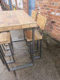 reclaimed industrial 4 seater chic tall poseur table only etsy table haute bois table et chaises table de salon