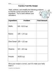 Fraction Addition Subtraction Trail Mix Recipe Fractions Family Math Night Addition Of Fractions
