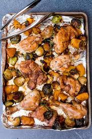 Skinnytaste S Dijon Maple Chicken With Brussels Sprouts And Butternut Is A Delicious Savory Sweet Sheet Pan Di Maple Chicken Brussel Sprouts Sheet Pan Dinners