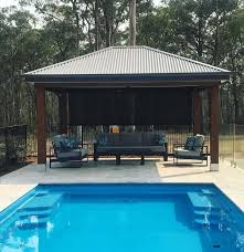 The hand hewed ruble stone and waterfall bar, create sound and movement. Colorbond Gazebos Diy Gazebo Bali Huts
