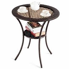 The barossa end table with its unique design is just a piece of the puzzle for your complete sectional for your outdoor living space and for your comfort. Buy Gymax Round Rattan Wicker Coffee Table Glass Top Steel Frame Patio Furni W Lower Shelf By Gymax On Dot Bo