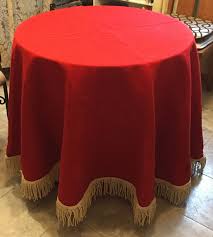 Red Felt Tablecloth With White Fringe 80 Diameter Christmas Table Cloth Vintage Tablecloths Red Felt