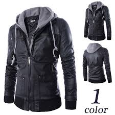 Black Hooded Zip Leather Jacket Jacket Edealretail 1 Faux Fur Coat Men Leather Jacket With Hood Leather Coat Jacket