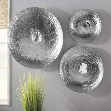 3 Oversized Steel Decorative Plate Set Silver Wall Decor Silver Wall Art Metal Wall Art