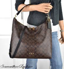 Black And Brown Coach Purse Nwt Coach Celeste Signature Brown Black Coated Canvas Leather Hobo Bag F34910 Leather Hobo Bag Leather Hobo Hobo Bag