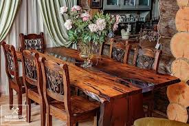 A Beautiful Dining Table In Rustic Style For 6 8 Person Is Made Of Slabs Of Wood Grab With A Very Beautiful Textur Wood Dining Table Wood Table Wood Slab Table