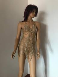 Gold Chain Dress Mini Chain Dress Bodychain Gold Body Chain In 2020 Chain Dress Bikini Dress Swimwear Fashion