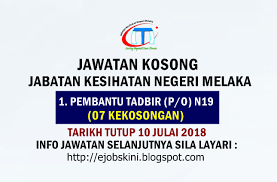 Jawatan kosong negeri melaka 2018 gaji rm1 700 0 rm15 000 0. Jawatan Kosong Jabatan Kesihatan Negeri Melaka Jkn Melaka 10 Julai 2018