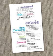 Rehearsal dinner ideas that are creative, and let you spend quality time with your friends and loved ones without breaking the bank. Multi Colored Rehearsal Dinner Menu Modern Wedding Menu Diy Rehearsal Dinner Menu Rehearsal Dinners Rehearsal Dinner Invitation Template