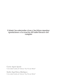 În acest context, noi am pregătit lista clinicilor private din chișinău, care oferă un spectru larg de servicii medicale, bazate pe experienţe profesionale şi echipe. Pdf Calmet Los Enterrados Vivos Y Los Falsos Muertos Aportaciones A La Creacion Del Mito Literario Del Vampiro Calmet The Buried Alive And The False Dead Contributions To The Birth Of