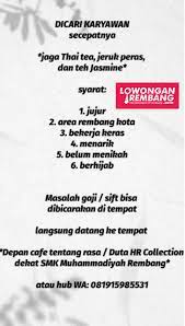 Lowongan kerja tahun 2021 lowongan kerja sma smk d3 s1 loker terbaru semua jurusan lowongan bank lowongan bumn lowongan cpns lowongan pekerjaan tahun 2021. Loker Gudang Wings Rembang Lowongan Kerja Di Jakarta Timur Dki Jakarta Februari 2021 Posisi Lowongan Kerja Yang Dibutuhkan Adalah