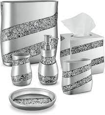 We know that everyone is individual and that style is important in your home that's why our bathroom accessory sets come in a huge range of colours. Amazon Com Dwellza 6 Piece Bathroom Accessories Set Complete Bath Set Includes Countertop Soap Dispenser Toothbrush Holder Tumbler Soap Dish Square Tissue Cover Wastebasket Silver Mosaic Home Kitchen