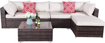 Wicker patio furniture from the bellagio il quadrato outdoor collection. Buy Oakville Furniture 61116 6 Piece Made In Usa Outdoor Sectional Sofa Rattan Patio Furniture Sets Brown Wicker Beige Cushion Online In Indonesia B07qffztlk