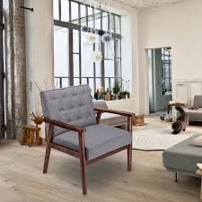 Whats people lookup in this blog. Retro Mid Century Chair Modern Accent Chair Wooden Arm Upholstered Tufted Back Lounge Chairs Seat Grey Fabric Living Room Chairs Aliexpress