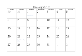 Blank Academic Calendar January 2019 Calendar Calendar Template Custom Calendar