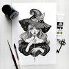 Printable halloween witch on her broom coloring page. 1