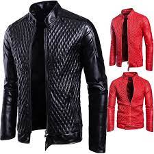 New Mens Slim Jacket Leather Jacket 2019 Autumn New European And American Stand Up Collar Large Size M Leather Jacket Red And Black Jacket Leather Jacket Style