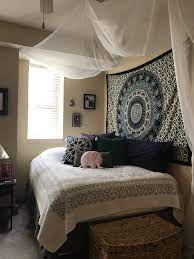 Cute Canopy And Bed Set Up In College Apartment College Bedding Sets Bed Linens Luxury Luxury Bedding