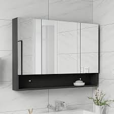 Rkrzlb Illuminated Mirror Wall Bathroom Cabinet With Mirrors Bamboo Double Mirror Wall Mou In 2020 Bathroom Mirror Cabinet Mirror Wall Bathroom Wooden Bathroom Storage