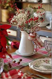 It's a jolly presentation for usually formal red roses. Farmhousechristmasabcd1 Christmas Decorations Christmas Centerpieces Christmas Tablescapes