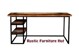 Its bold iron frame supports clear glass shelves, sides. Hand Crafted Rustic Industrial Desk Urban Wood Steel Office Desk With Shelves By Rustic Furniture Hut Custommade Com