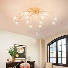 Star Bedroom Semi Flush Light Metal 12 15 21 28 Light Contemporary Flush Mount Ceiling Light In Gold Flush Lighting Flush Mount Ceiling Lights Star Lights On Ceiling