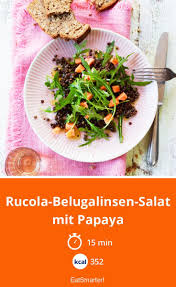 Rucola Belugalinsen Salat Mit Papaya Rezept Papaya Lebensmittel Essen Mittagessen Ideen Gesund