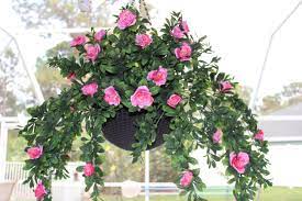 Inqcmy artificial flowers hanging basket with bougainvillea silk vine flowers for patio lawn garden decor,fake flower centerpieces, artificial hanging plant in ivy basket for outdoor/indoor(pink). Diy Hanging Basket With Artificial Azaleas