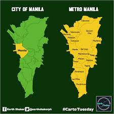 It is home to several government agencies and 2 prestigious universities, university of the philippines and ateneo de manila university. Earth Shaker Cartotuesday Manila Vs Metro Manila When The Fuss About The Class Suspensions And Related News About Metro Manila Broke Out Many People Seem To Be Confused About The Difference