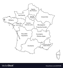 Black Outlines Map Of France With Names On White Vector Image On Vectorstock France Map Map Outline