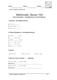 Dezimalzahlen sind das, womit man in deutschland im alltag rechnet. Klassenarbeiten Zum Thema Dezimalzahlen Mathematik Kostenlos Zum Ausdrucken Musterlosungen Ebenfalls Erhaltlich