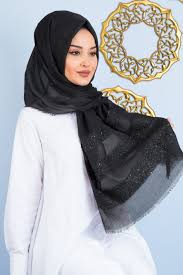 Siyah Simli Sal Modelleri Beautiful Hijab Fashion Scarf Shawl